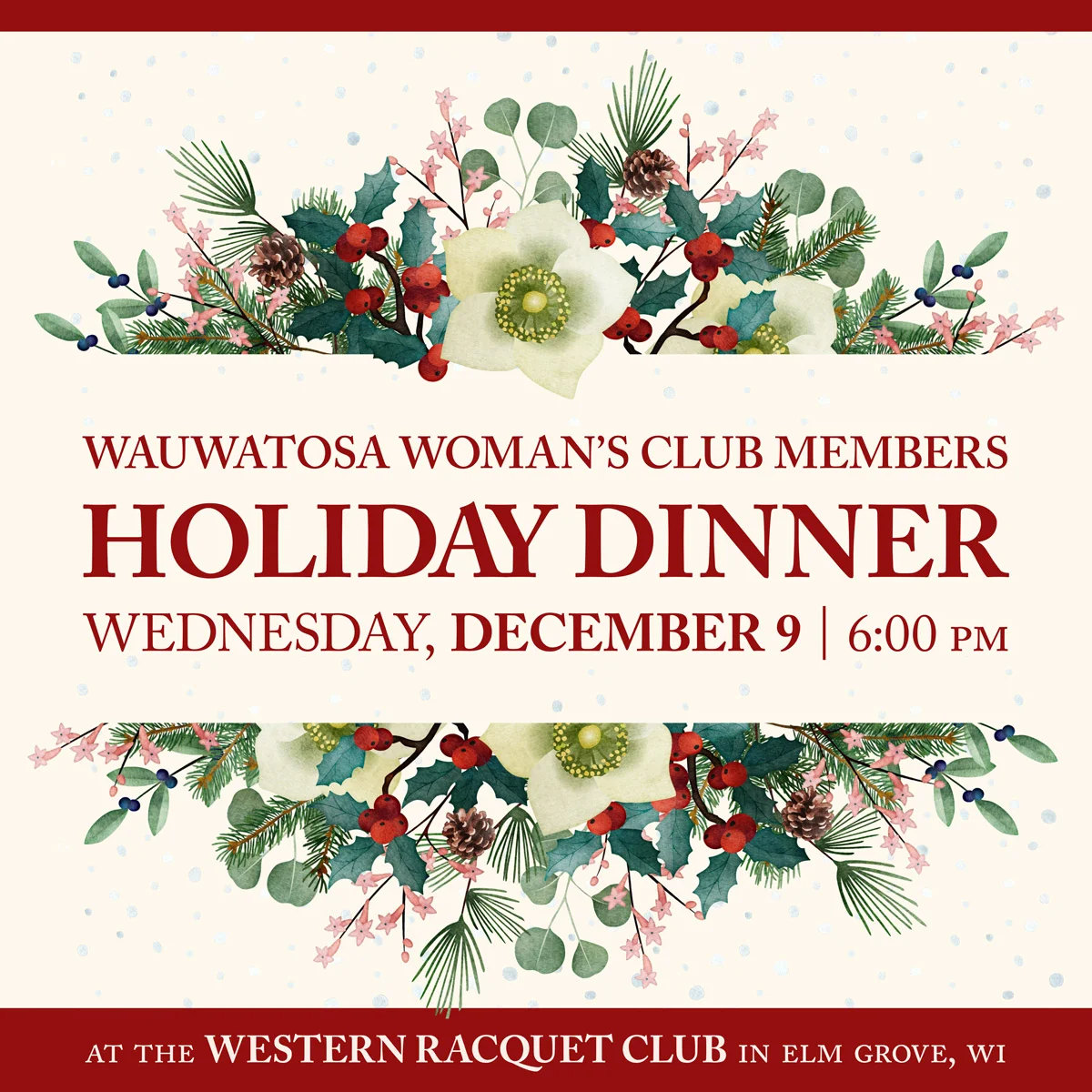 2026 Holiday Dinner — Wednesday, December 9 at the Western Racquet Club