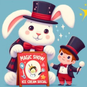 Magic Show and Ice Cream Social Illustration with Bunny and Magician