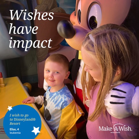 Make-A-Wish Banner with Mickey Mouse and 2 Wish Kids.